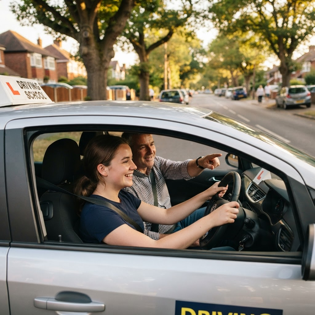 Leerling tijdens een rijles achter het stuur